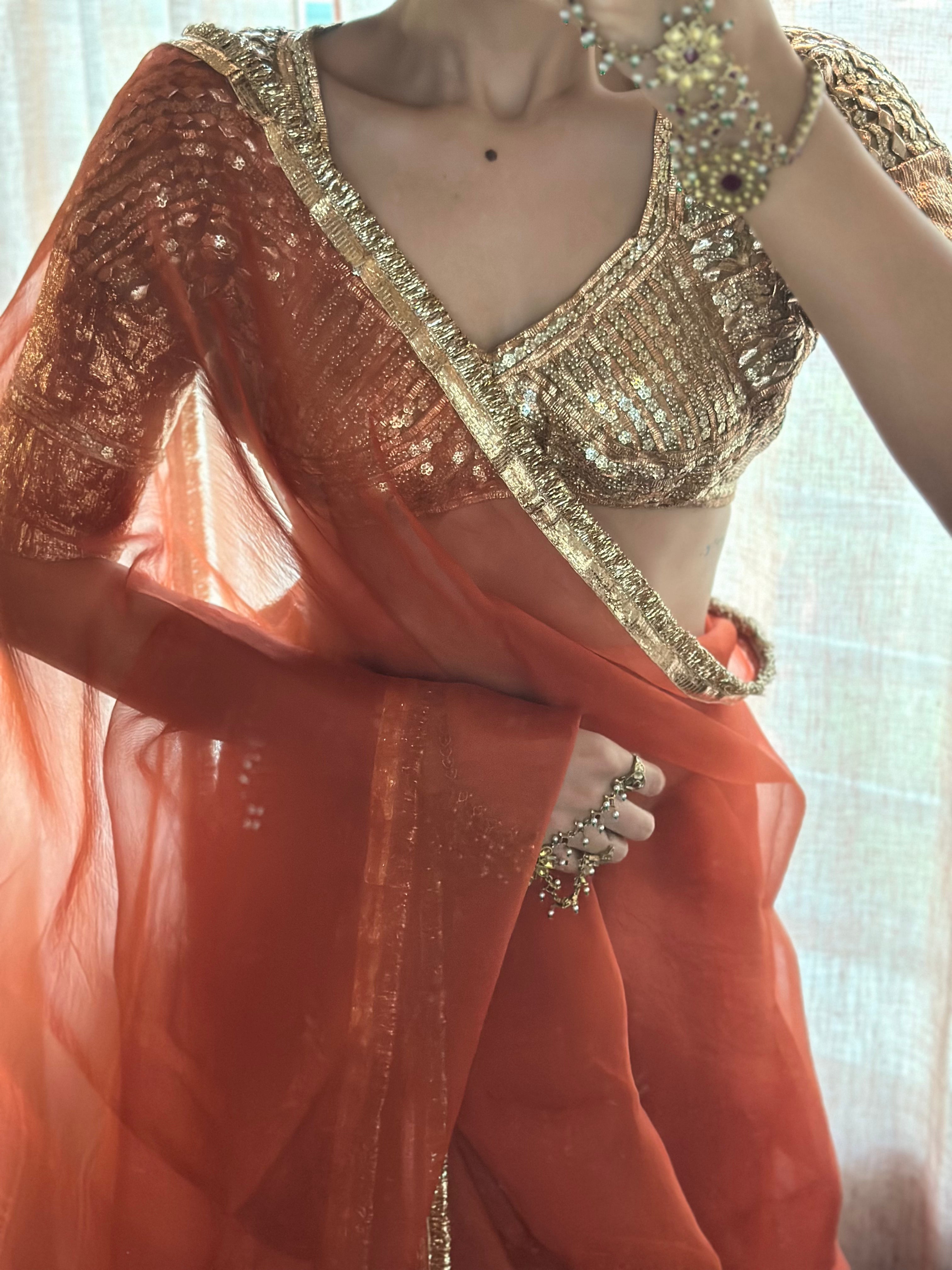 Rust Organza Saree