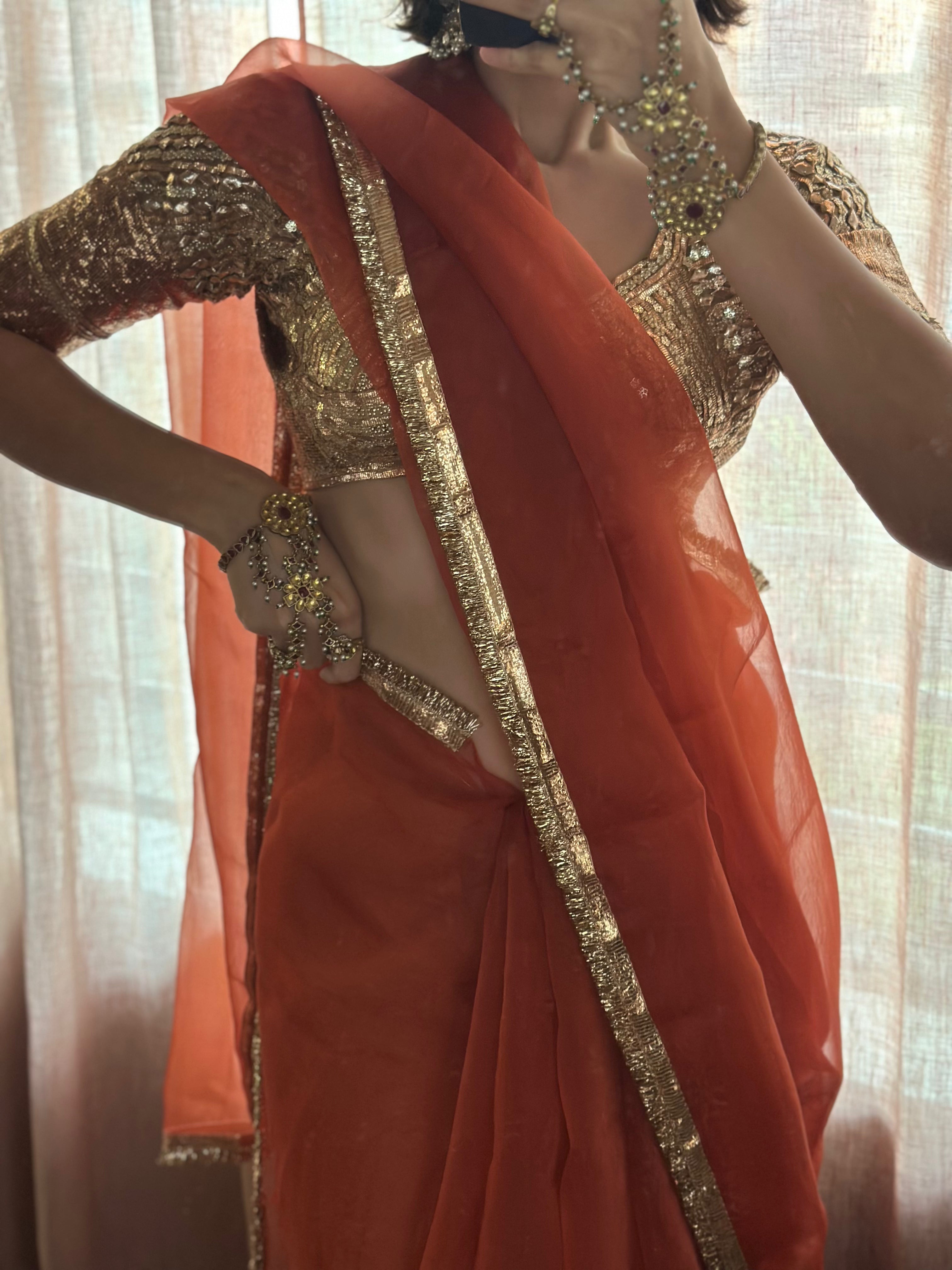 Rust Organza Saree
