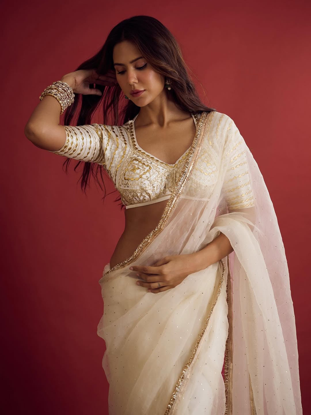 Ivory Organza Saree